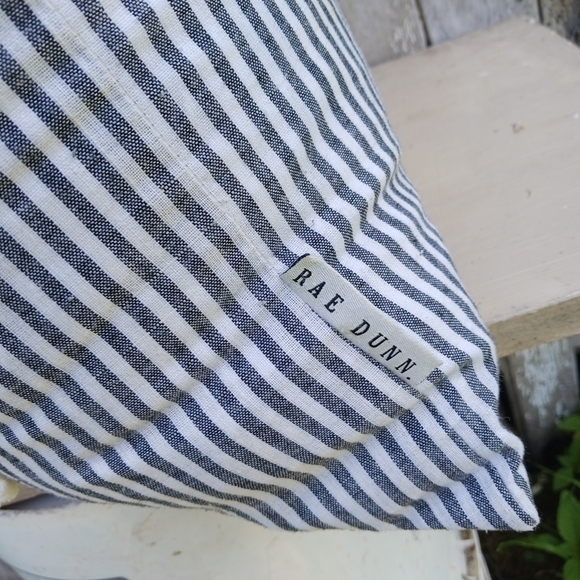 Rae Dunn Down Filling Cotton Cover Throw Pillow Stripe "Relax" White Gray - Picture 3 of 6